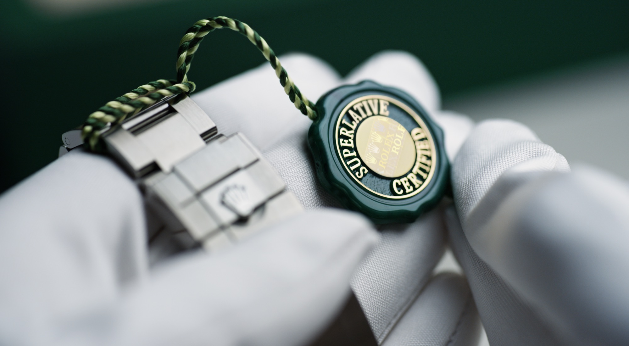 Close-up of Rolex Superlative Certification tag